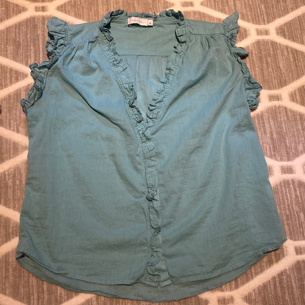 Juniper Blu - Light Blue Ruffle Top - M